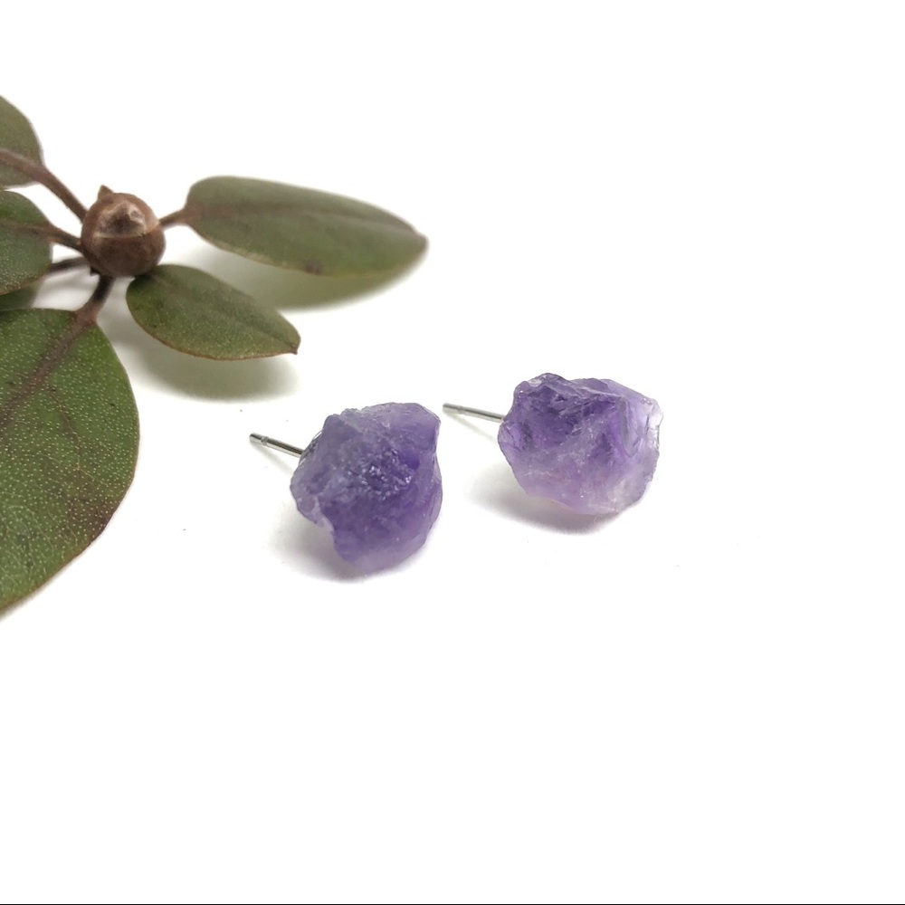 🆕 Pure Raw Amethyst S925 Sterling Stud Earrings - Picture 6 of 11